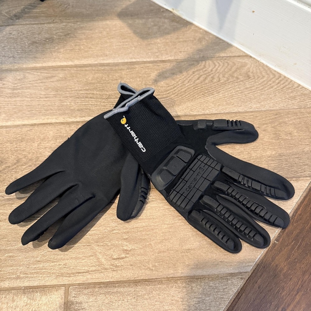 Carhartt Gloves Mens Large Black Knit Grip Work Lightweight Stretch Non Slip